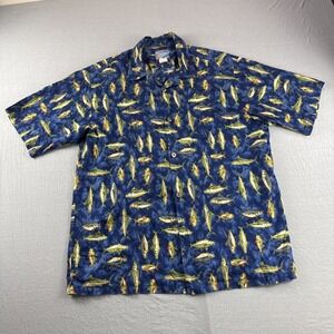 Joe Kealoha Hawaiian Shirt Mens L Blue Fish Marlin Short Sleeve Button Up READ